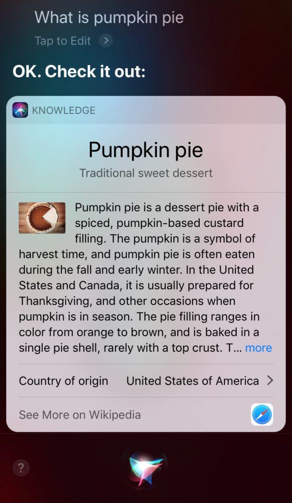 siri result for pumpkin pie