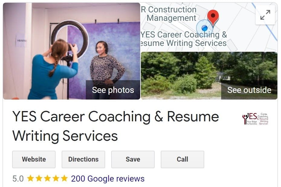 The Google My Business page for YES Career Coaching & Resume Services.